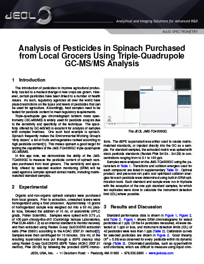 Analysis of Pesticides in Spinach using Triple-Quadrupole GC-MSMS